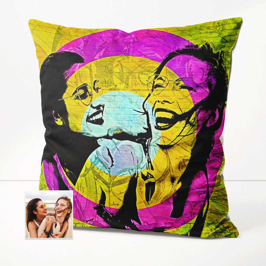 The Personalised Graffiti Street Art Cushion brings the energetic and vibrant vibes of urban street art into your home decor. Printed from your photo, this unique cushion bursts with vivid colors and creative designs, luxury feel