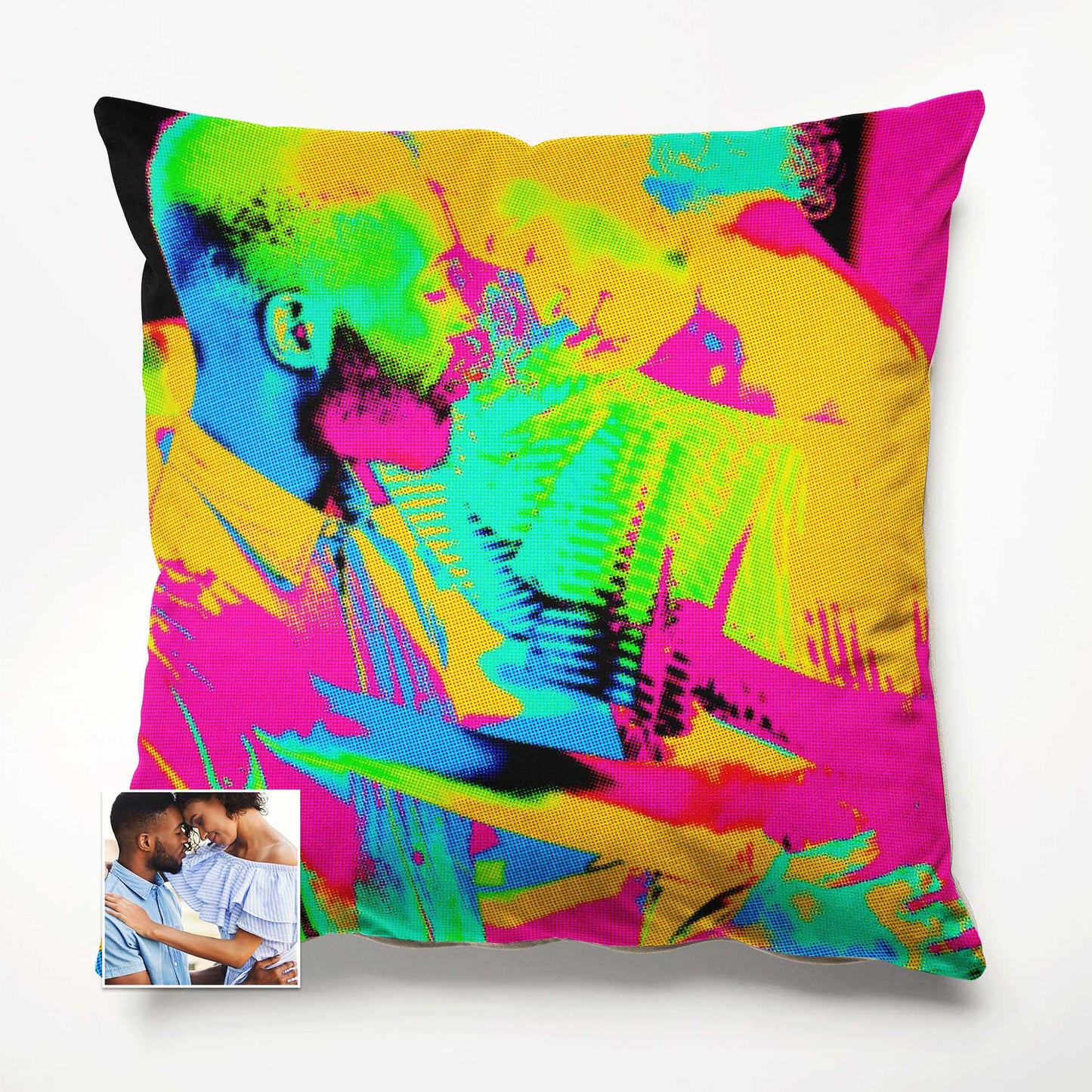 Add a touch of artistic expression to your home decor with the Personalised Pop Art Cushion. Printed from your photo, it showcases a unique and quirky design that stimulates imagination. Handmade with soft velvet