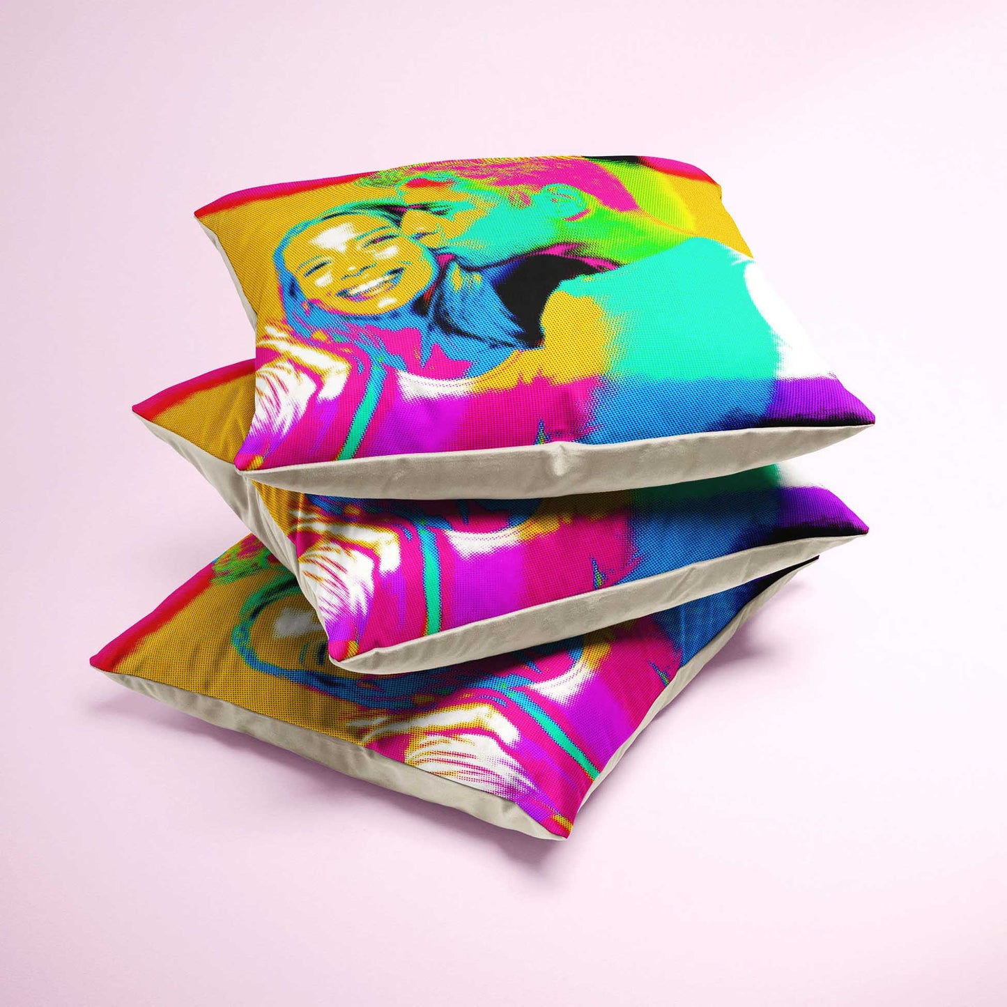 Experience the cool and creative vibes with the Personalised Pop Art Cushion. Printed from your photo, it features a unique and quirky design that sparks imagination. Handmade with soft velvet, it offers luxury and comfort