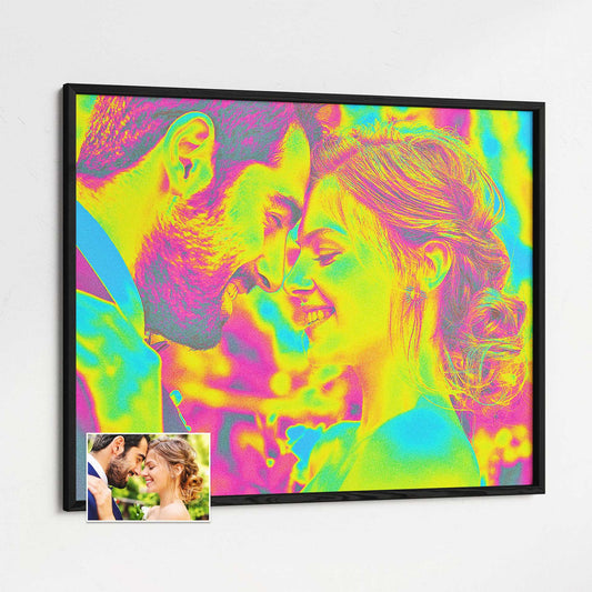 Make a bold statement with a Personalised Acid Trip Framed Print. This fine digital art piece features a colorful and vivid design that grabs attention. Crafted from your photo, it captures a sharp and vibrant image 