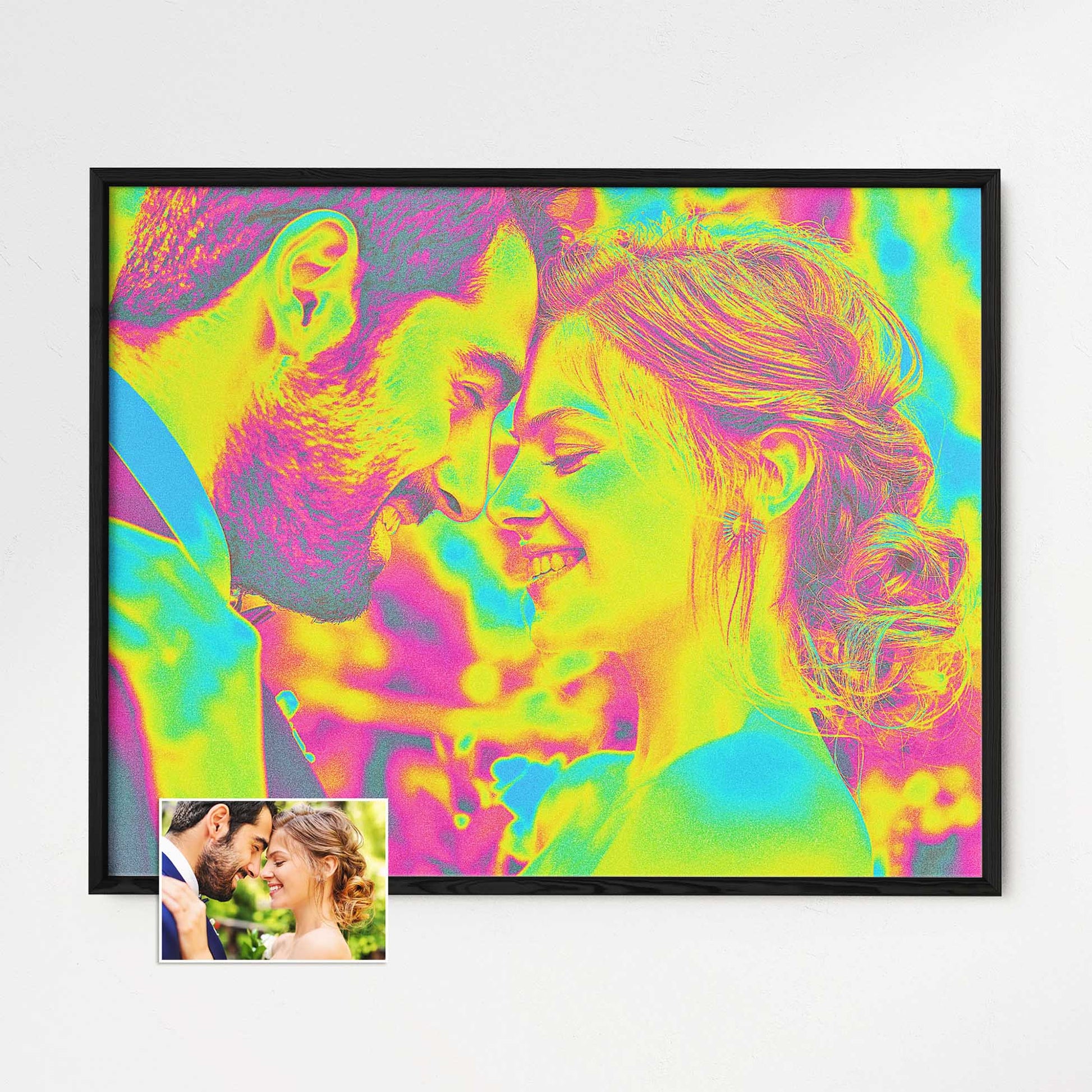 Personalised Acid Trip Framed Print is a stunning piece of fine digital art that makes a bold statement. Its colorful and vivid design brings your photo to life with sharp details and vibrant hues. Printed on thick paper and framed 