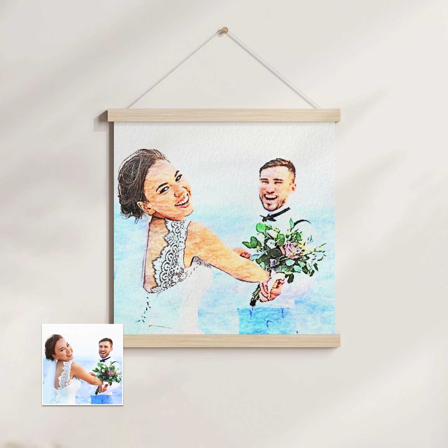 Add a touch of artistic charm to your home with our Personalised Watercolor Painting Poster Hanger. Made in a captivating watercolour style with a traditional effect, it brings vibrant and real artwork to your walls. Created from your photo