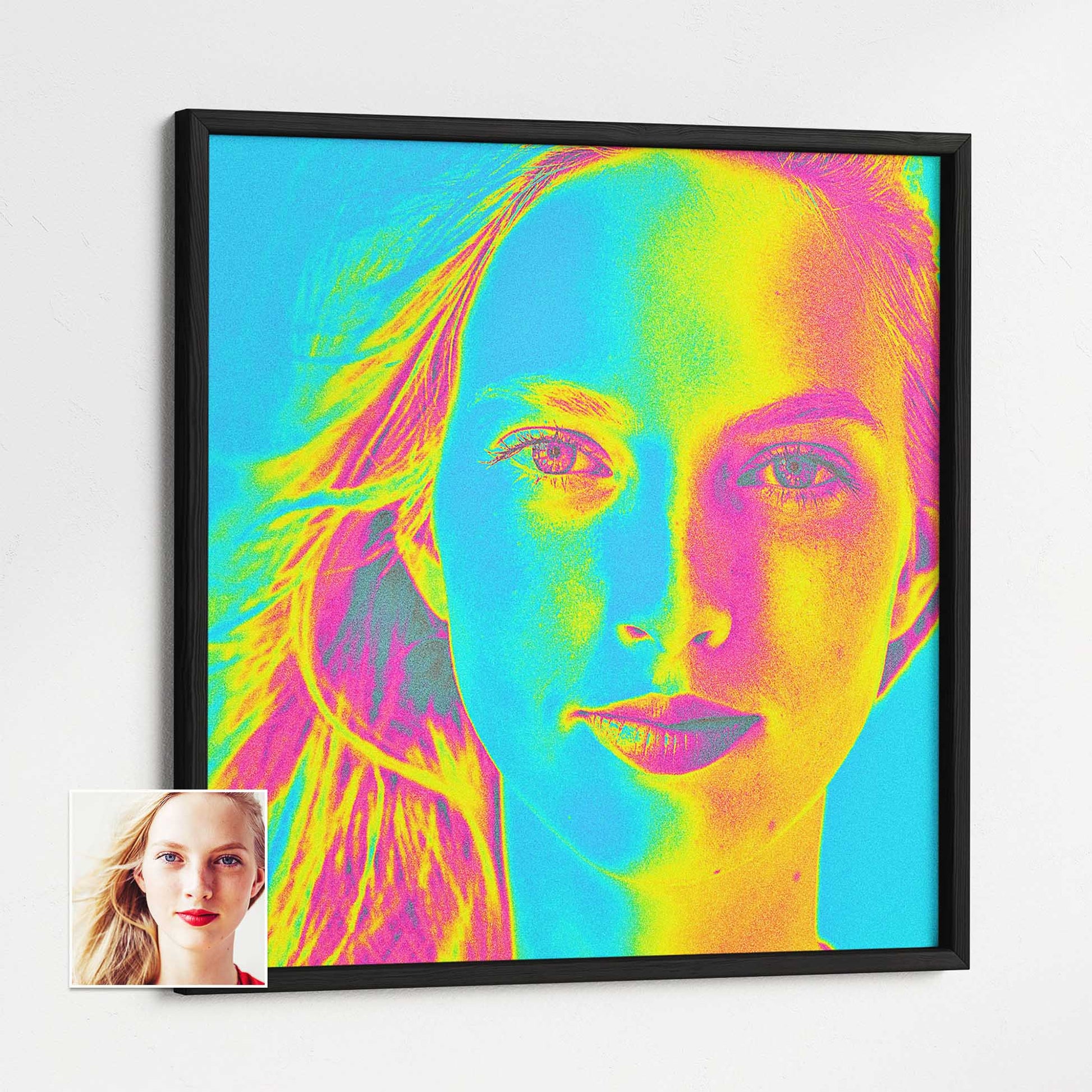 Add a pop of vibrant color to your home decor with Personalised Acid Trip Framed Print. This fine digital art piece creates a bold statement with its colorful and vivid design. Crafted from your photo, it captures a sharp and vibrant print