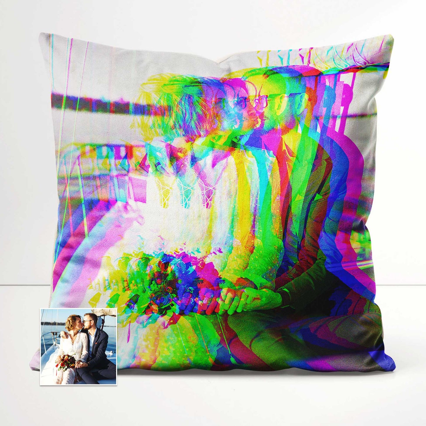 The Personalised Anaglyph 3D Cushion is a gateway to cherished memories. Made from luxurious velvet fabric, it envelopes you in comfort. The print from your photo adds an elegant touch, while the minimalist design blends seamlessly 