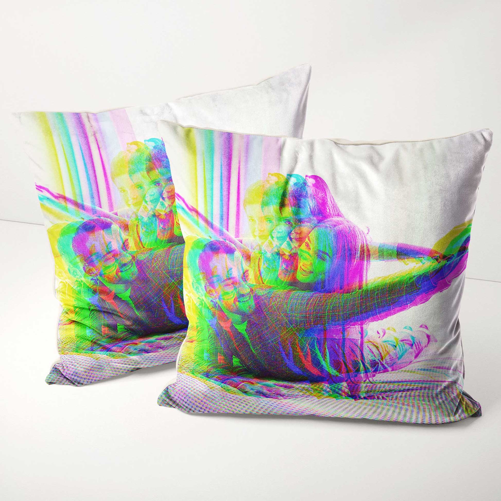 Indulge in the Personalised Anaglyph 3D Cushion's plush velvet fabric, offering unparalleled softness and comfort. The print from your chosen photo adds a personal and elegant touch, enhancing your interior design