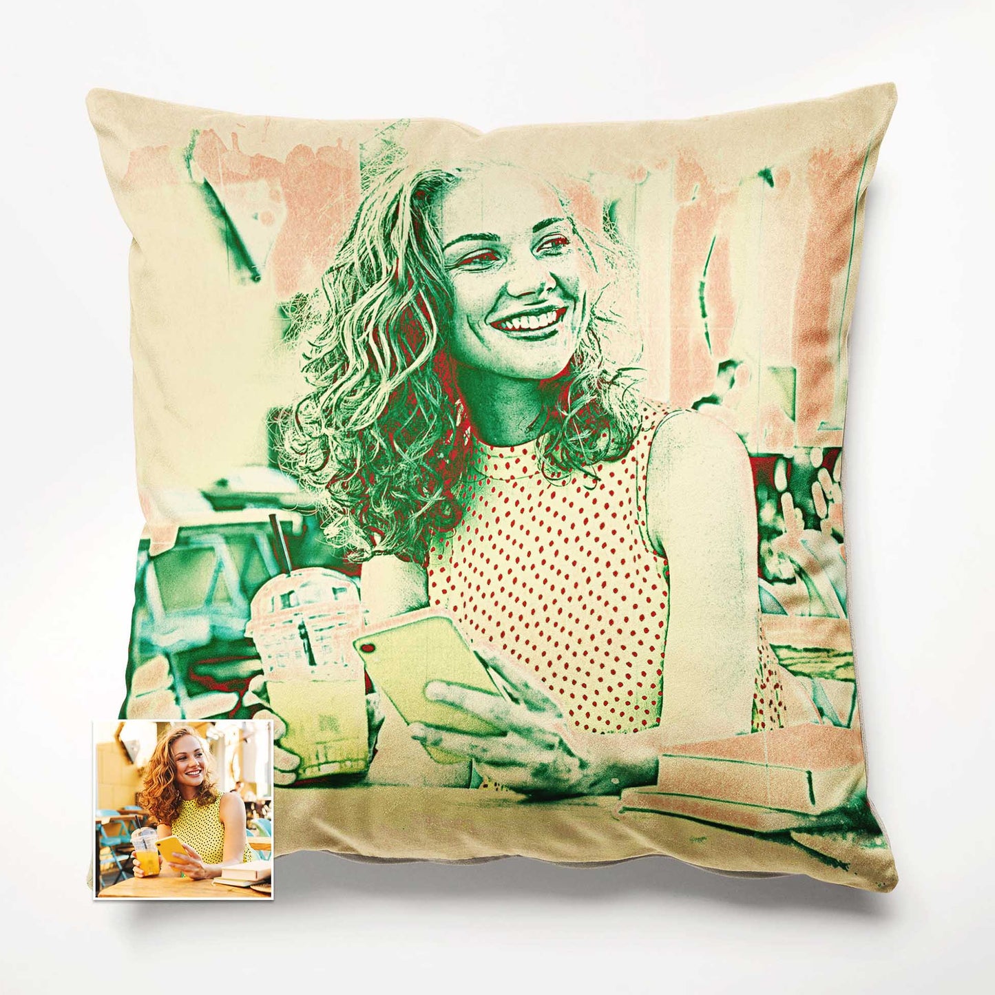 The Personalised Green & Red Cushion is a true statement of creativity and originality. Made with love and care, its velvet fabric offers a luxurious touch. The fresh and vibrant colors, along with the sharp printing