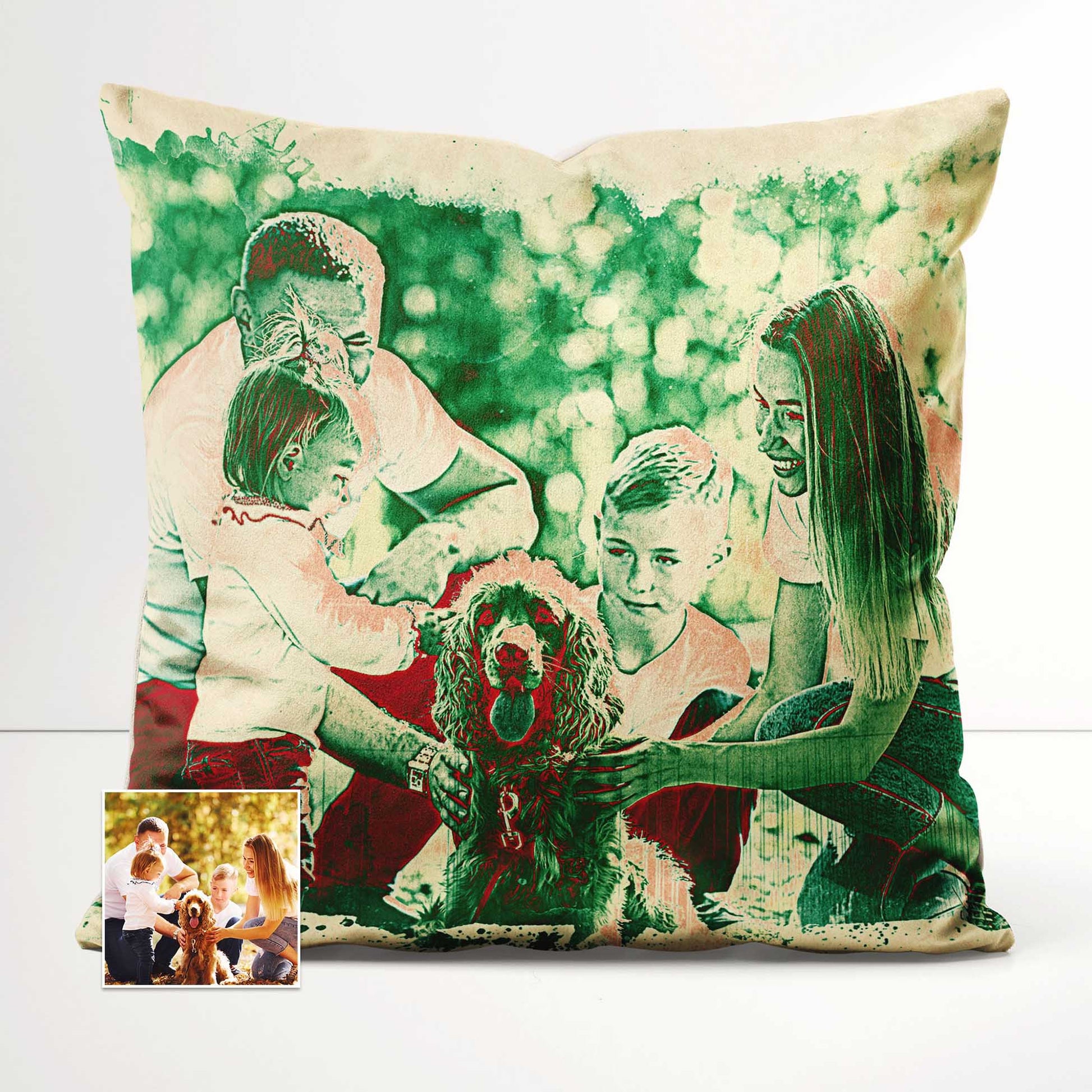 Brighten up your home with the Personalised Green & Red Cushion. Its vivid and vibrant colors create a sharp and lively display, while the velvet fabric adds a touch of luxury. Handmade with precision, bespoke cushion 