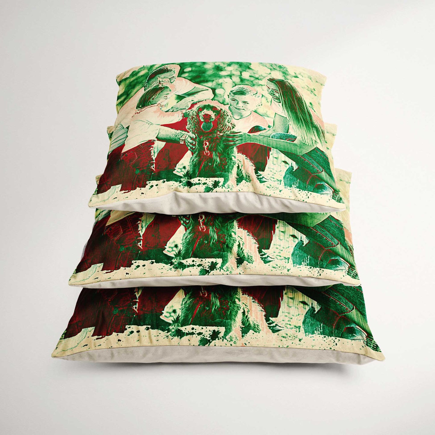 Elevate your home decor with the Personalised Green & Red Cushion. Made with precision and care, this handmade cushion showcases creativity and originality. Its sharp and vivid colors, printed on velvet fabric