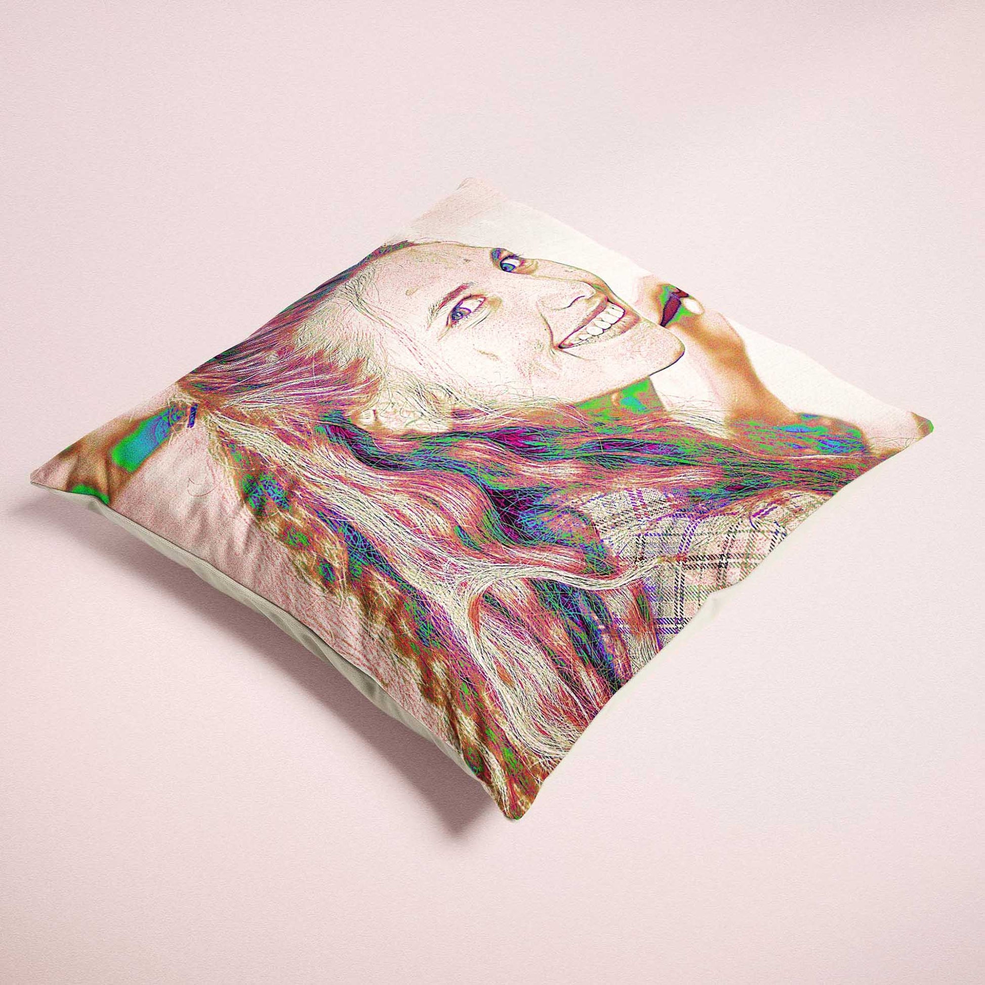 Indulge in the comforting embrace of the Personalised Pencil Drawing Cushion. Crafted from velvet fabric, its softness invites relaxation and adds a touch of luxury to your home decor. With a print from your photo, handmade cushion 