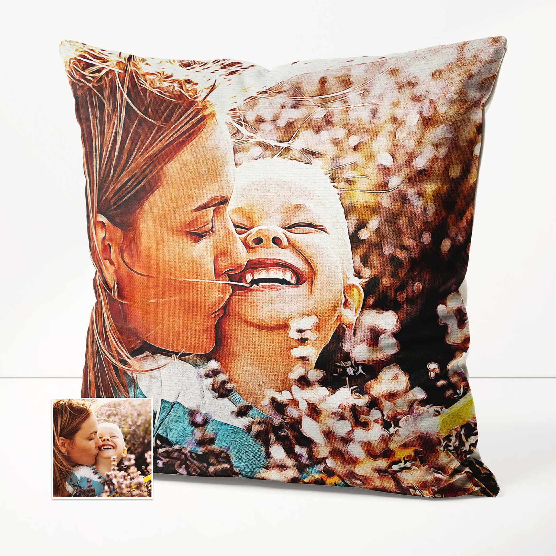 Transform your home into an art gallery with the Personalised Original Oil Painting Cushion. Crafted with meticulous care, this luxurious cushion features a painting created from your photo, making it a truly unique and handmade 