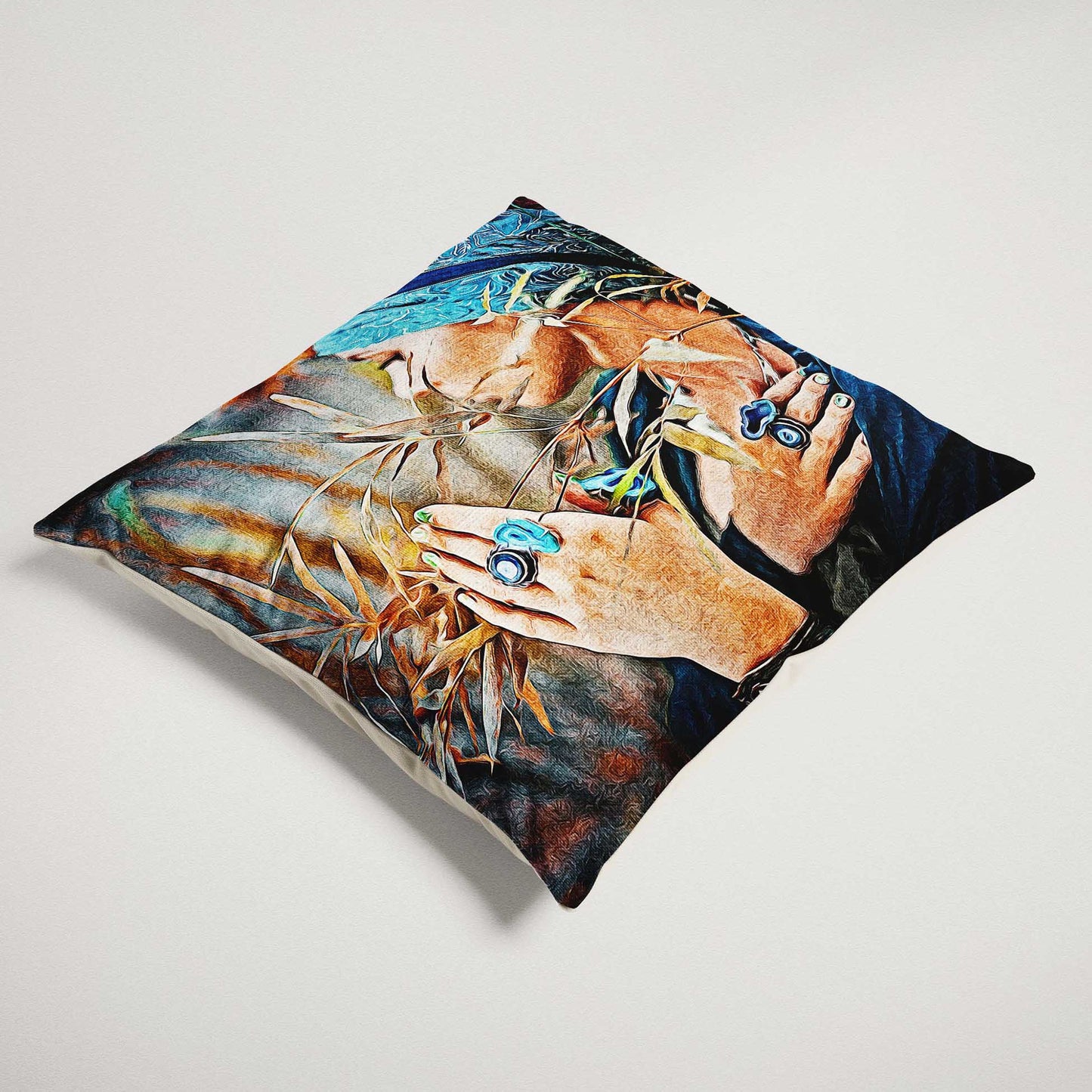 Add a touch of elegance to your home with the Personalised Original Oil Painting Cushion. This luxurious handmade cushion features a painting derived from your photo, showcasing imagination and creativity, handmade from soft velvet